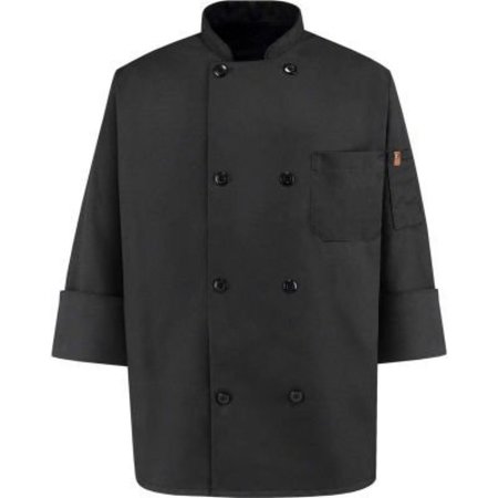 VF IMAGEWEAR Chef Designs 8 Button-Front Chef Coat, Pearl Buttons, Black, Polyester/Cotton, L KT76BKRGL